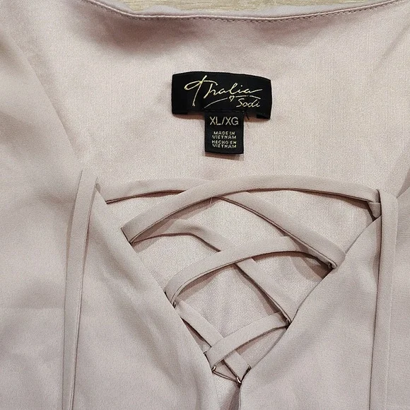 Women's Lace-Up Blouse - Light Pink,  Blush Pink Ladies Blouse,  X-Large - Picture 2 of 6
